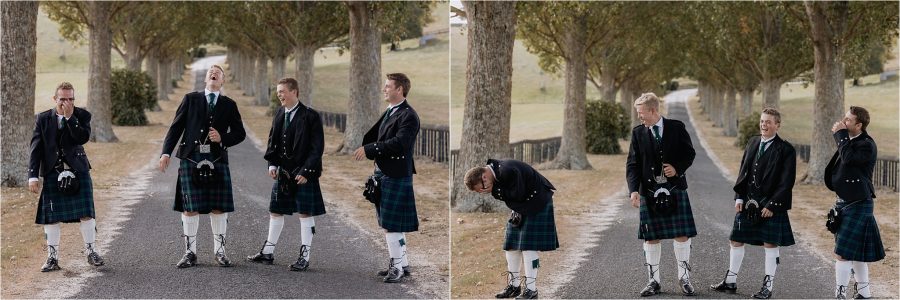 Groomsmen antics having fun laughing