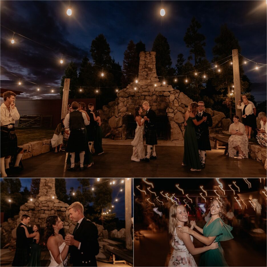 party time with guests on red barn outside dancefloor