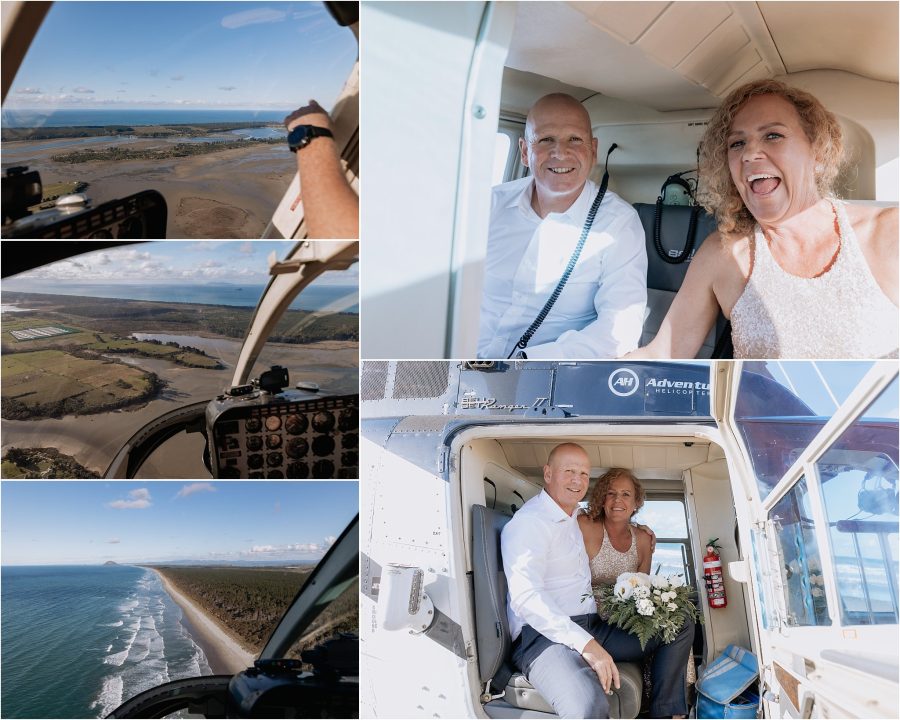 Heli ride during wedding photography in Tauranga New Zealand