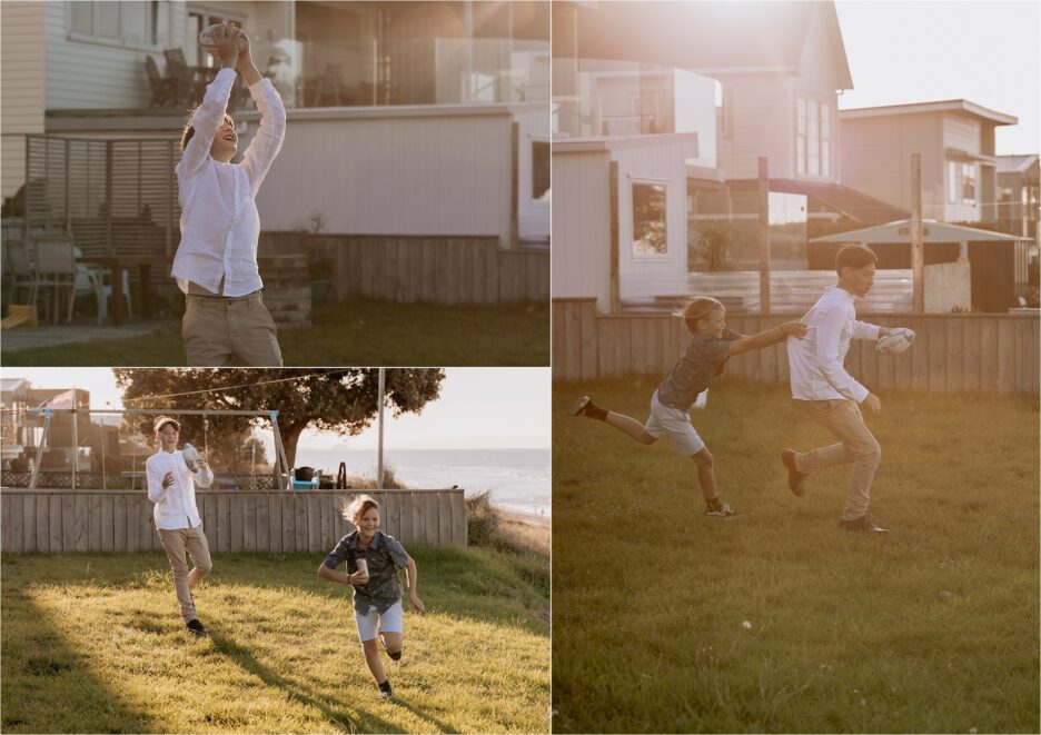 kids playing ball on lawn