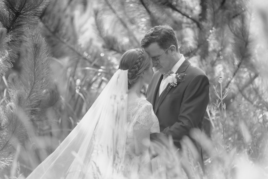 quite moment with wedding couple at Old Forest school in trees