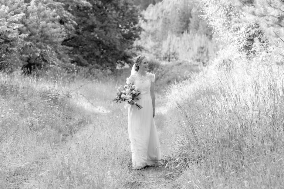 quite contemplative moment for bride at Old Forest School