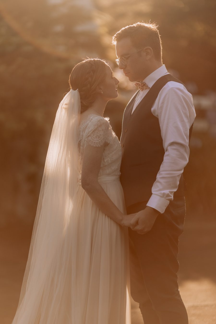 Wedding photographer catches golden light during photos at Old Forest School