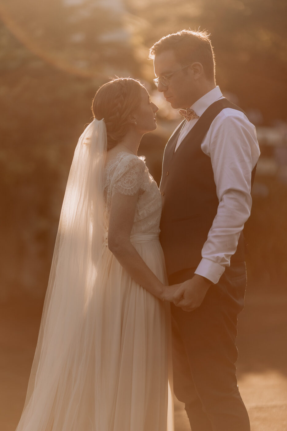 Wedding photographer catches golden light during photos at Old Forest School