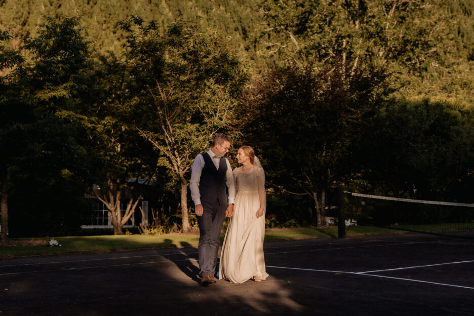 walking on the tennis courts during sunset at Old Forest School