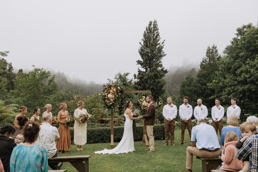 Wedding party during ceremony Whakatane country venue