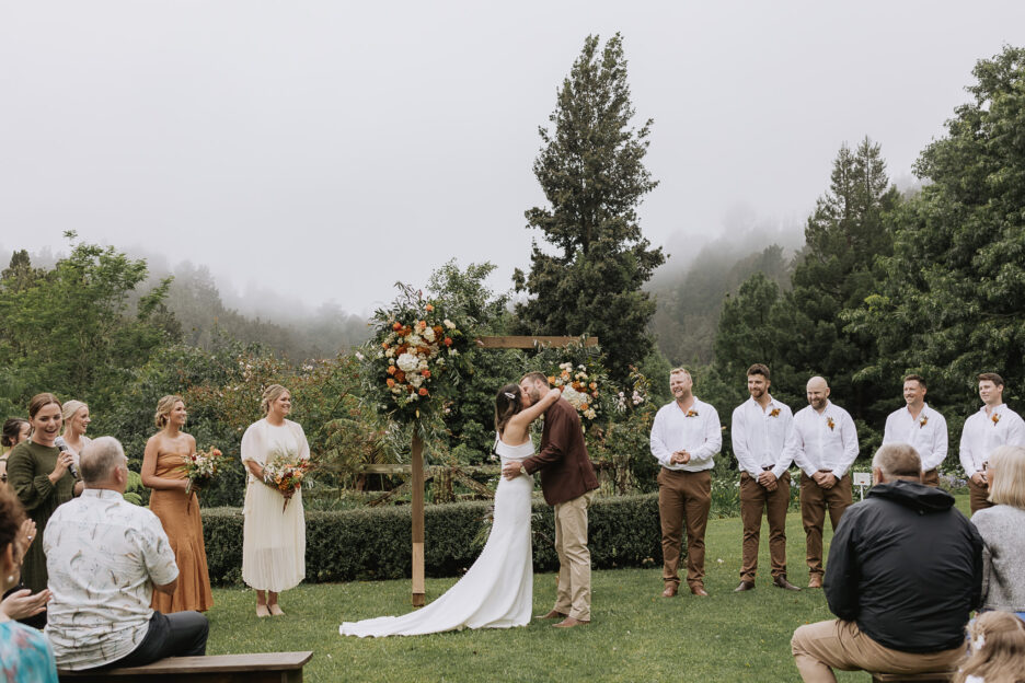 First kiss Whakatane wedding ceremony The Run venue