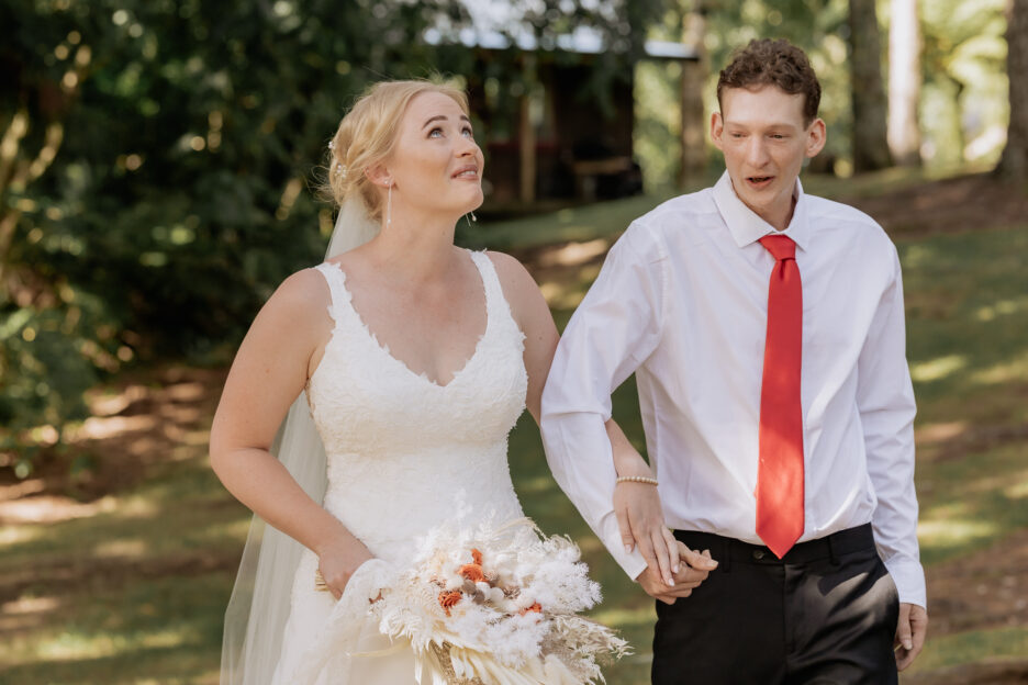 Bride is emotional as walks aisle