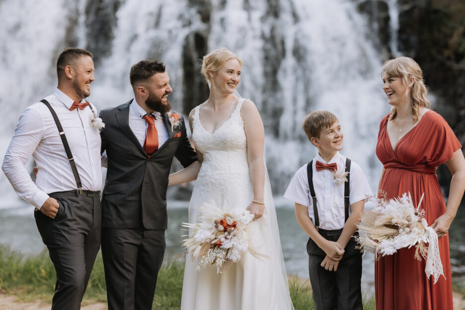 Wedding party in front of Falls Karangahake Gorge