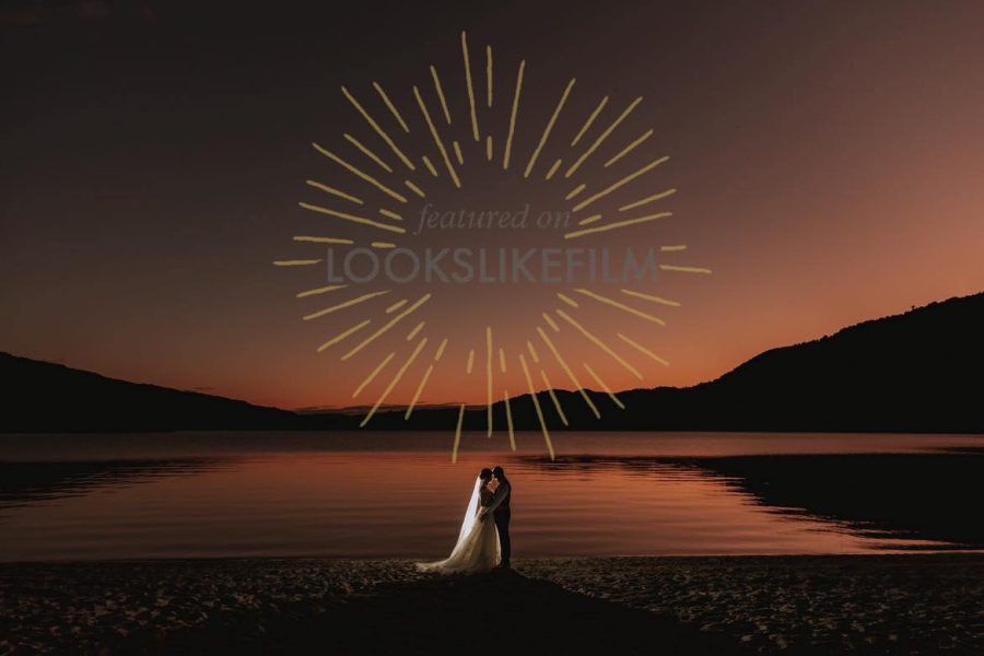 Lake Okataina wedding photo at dusk
