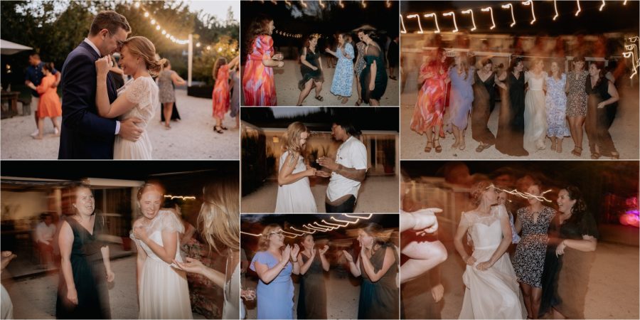 Guests dancing under the stars at Old Forest School