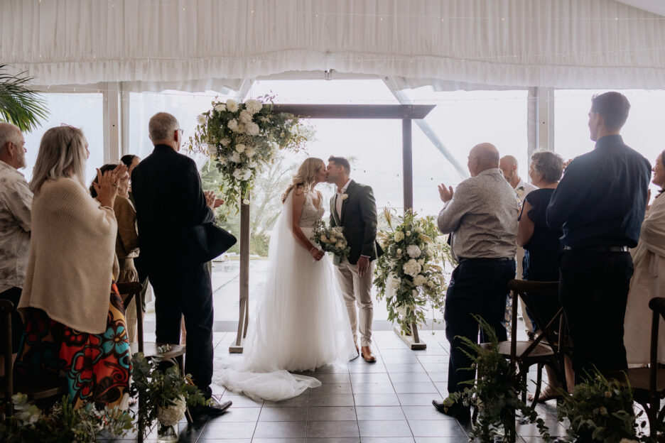 First kiss before walking down aisle