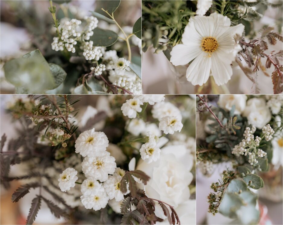 White and green country flowers wedding table decorations