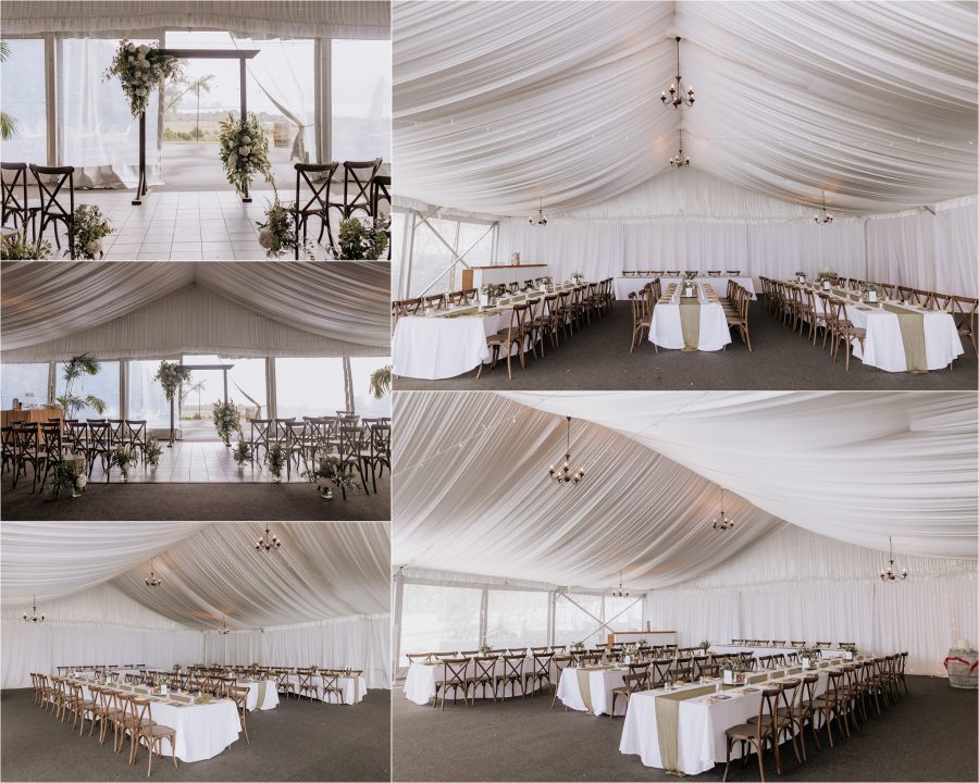 Longfords Estate indoor Reception area with seating and wedding arch