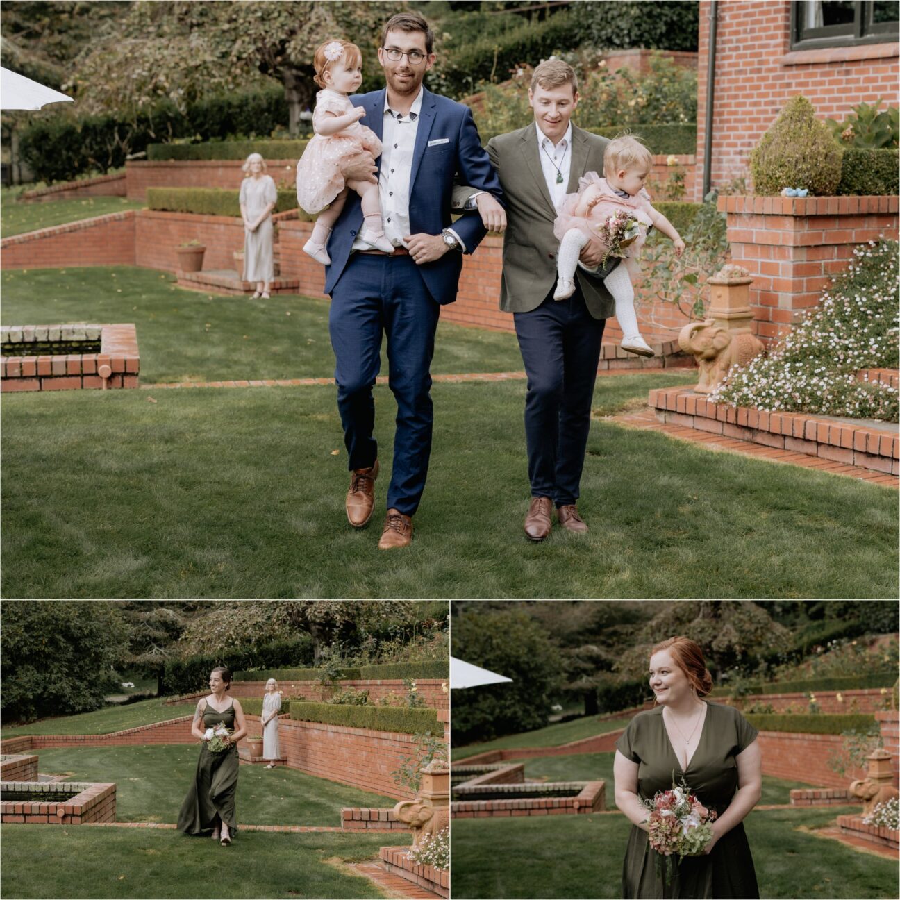 Bridesmen walking down aisle with bridesmaids