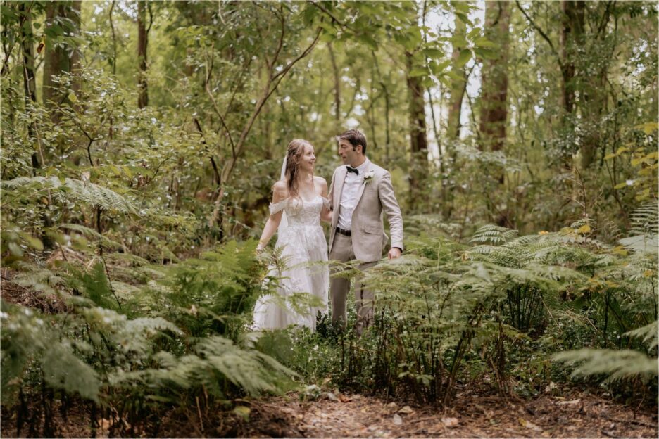 wedding photos in the NZ bush greenery and ferns