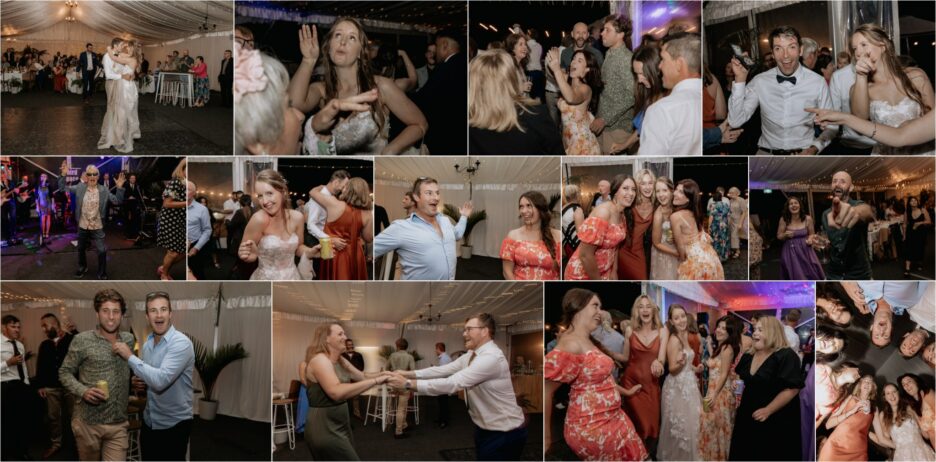 wedding guests dancing and partying at Longfords Estate