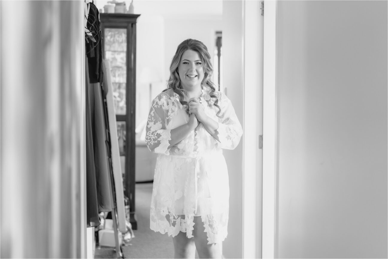 Bride sees her dress is smiling