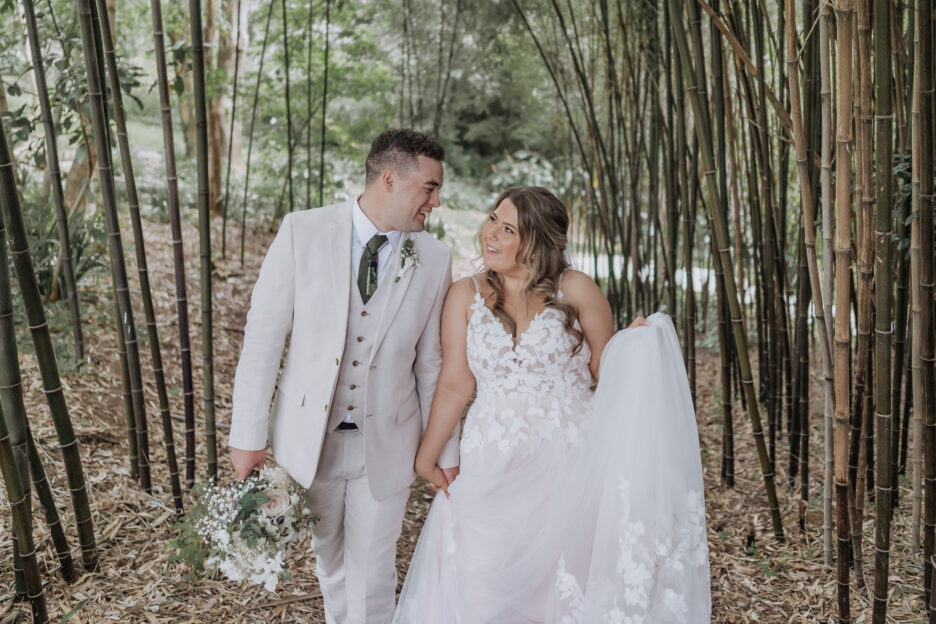 couple in love at black walnut bamboo trees