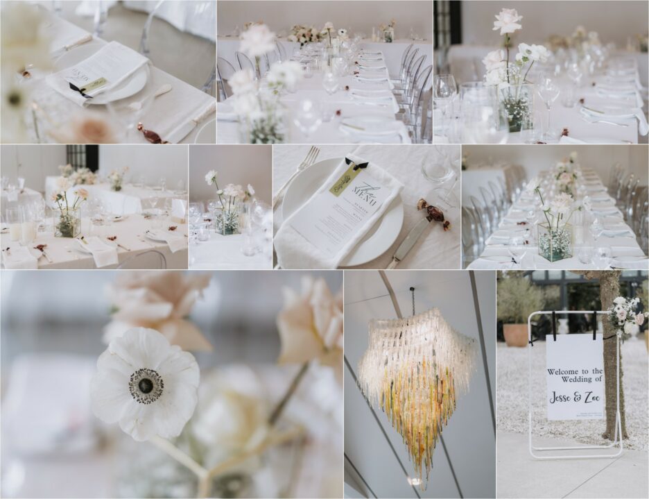 details table favors and flowers on table settings at black walnut tauranga reception area