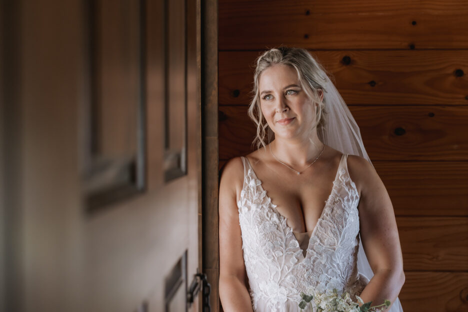 Bride in madilane dress at Te tumu holiday home