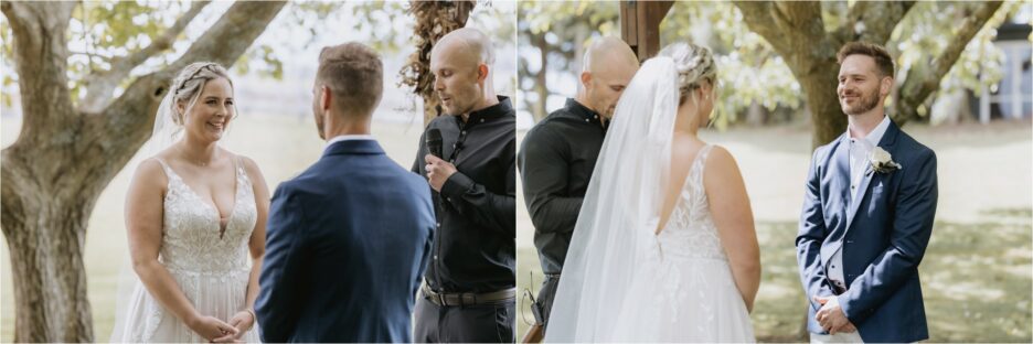 Bride and groom saying wedding vows