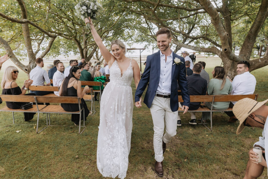 just married walking aisle Te Tumu estate