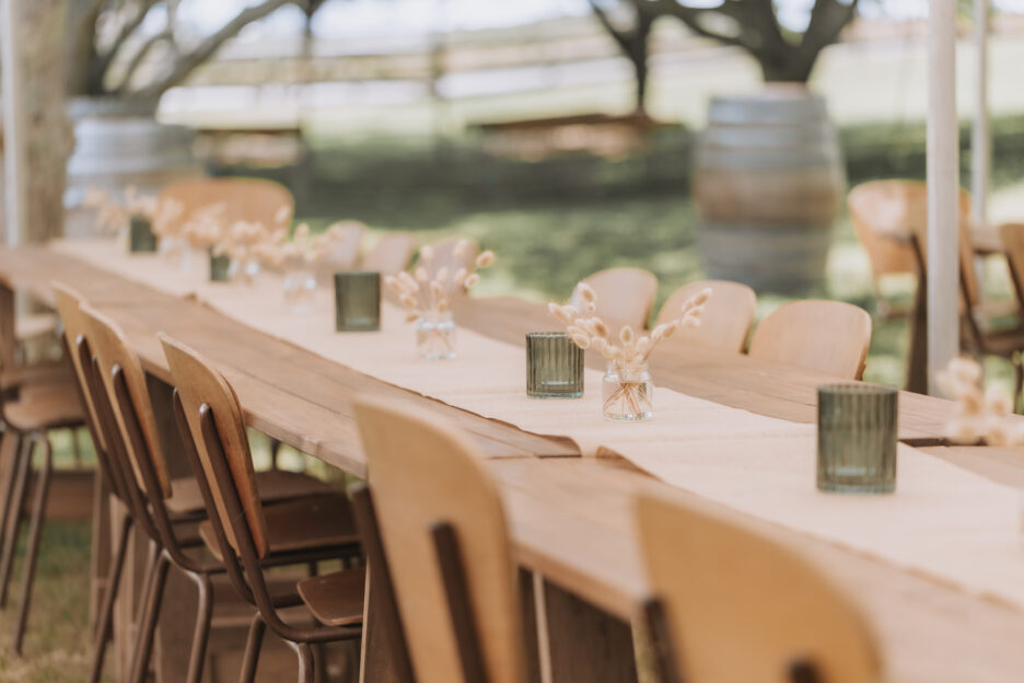 Rustic table settings at Te Tumu Estate papamoa