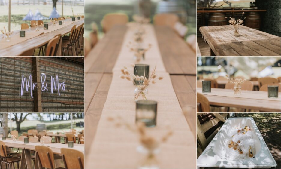 Reception table settings in rustic country style