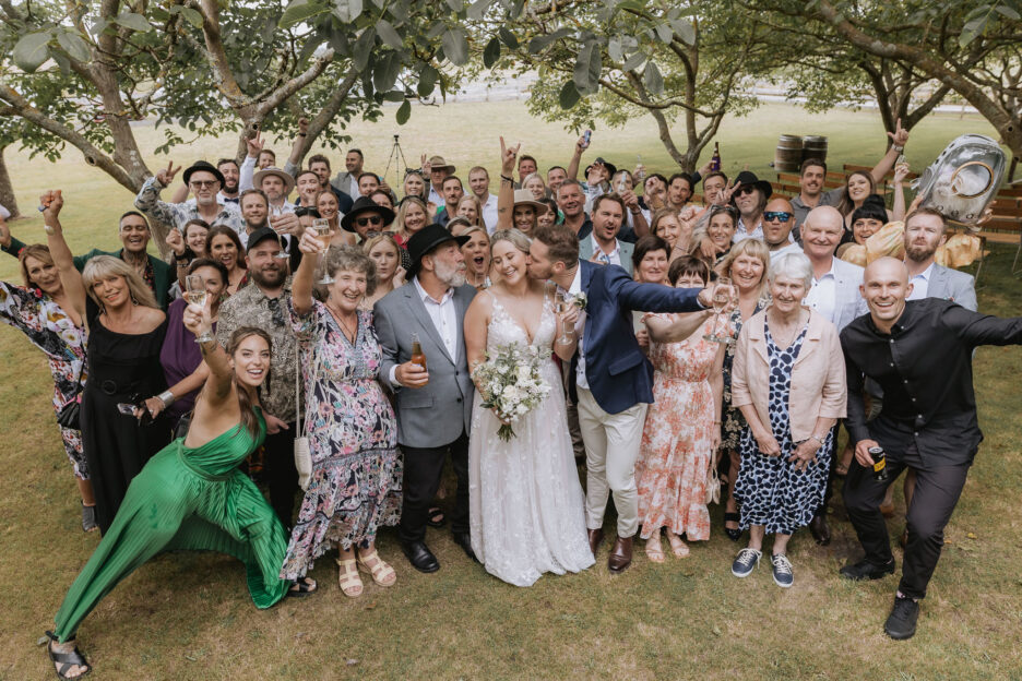 wedding group photo Te Tumu estate