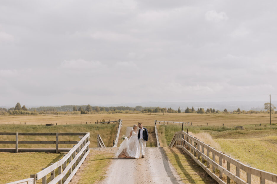 wedding photos on the driveway Te Tumu estate Papamoa