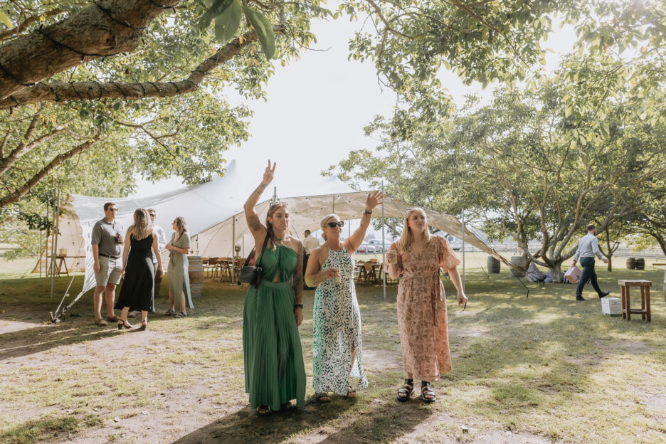 wedding guests enjoying band papamoa venue Te Tumu estate