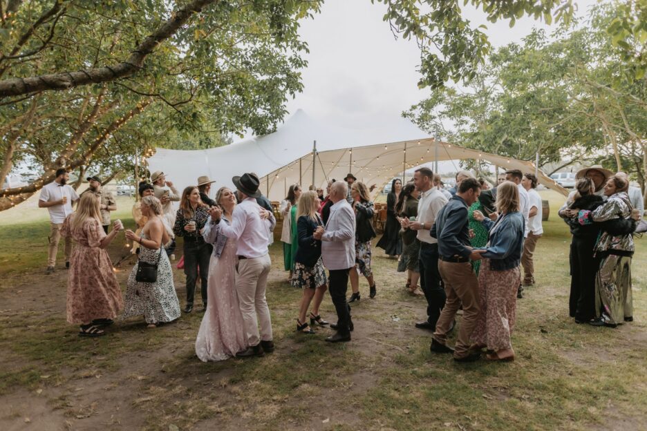 guests dancing outside at wedding venue papamoa