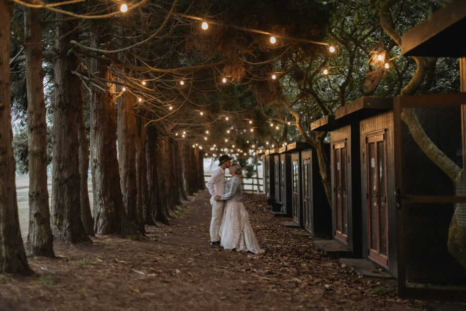 Wedding photos outside the accomodation at Te tumu estate