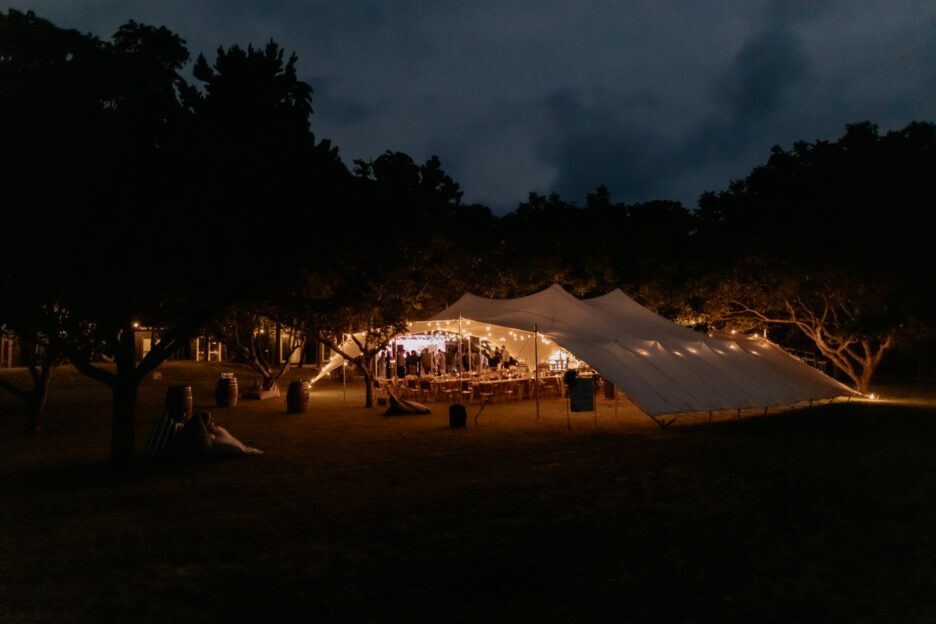 evening shot of marquee at Te Tumu Estate