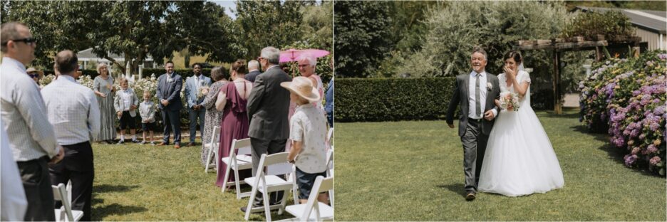 Bride walks down aisle villa vie gardens