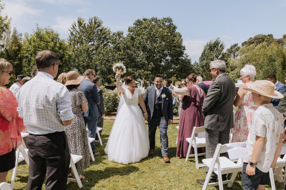 just married happiness as walk down aisle Villa vie