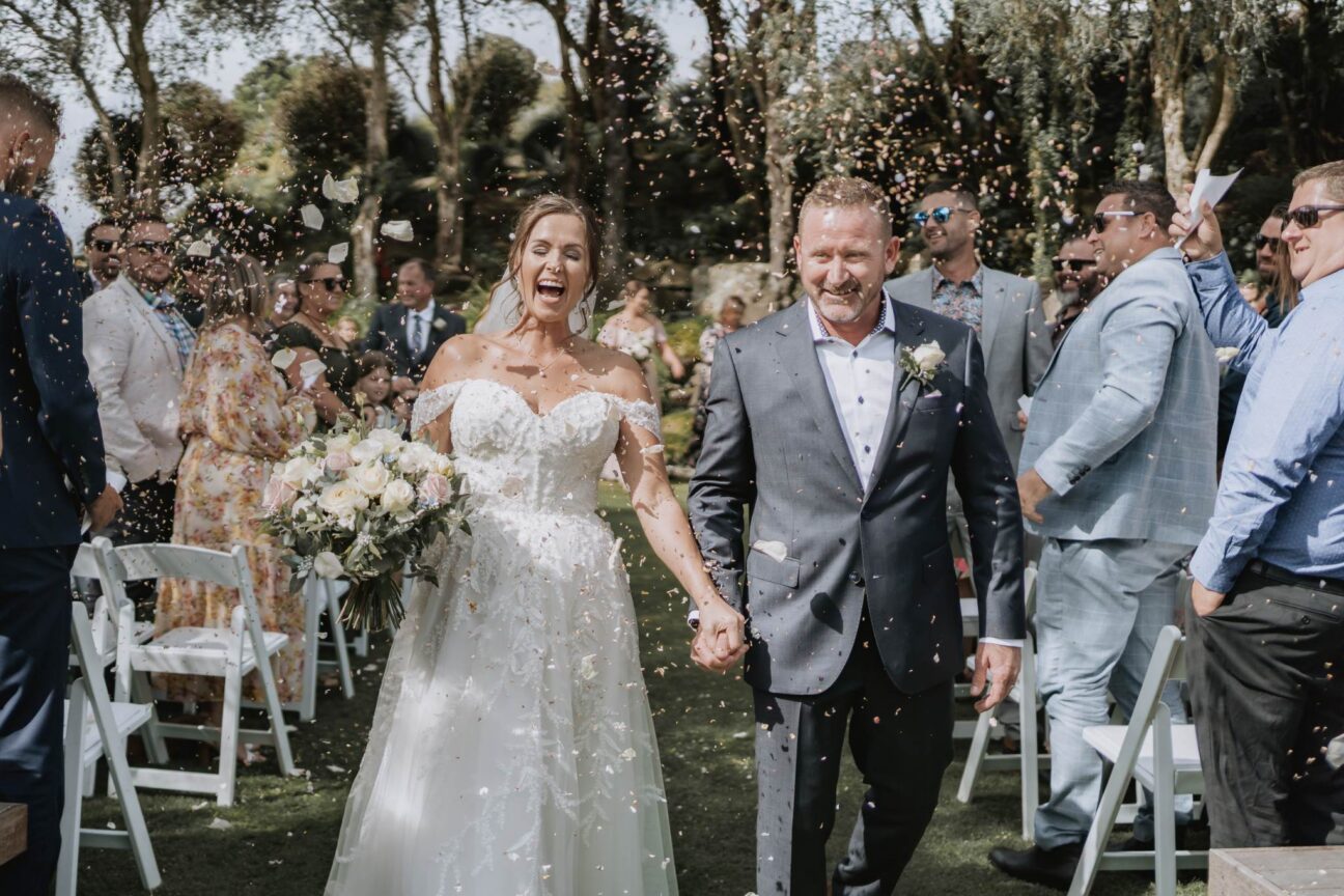 exiting aisle with confetti throw