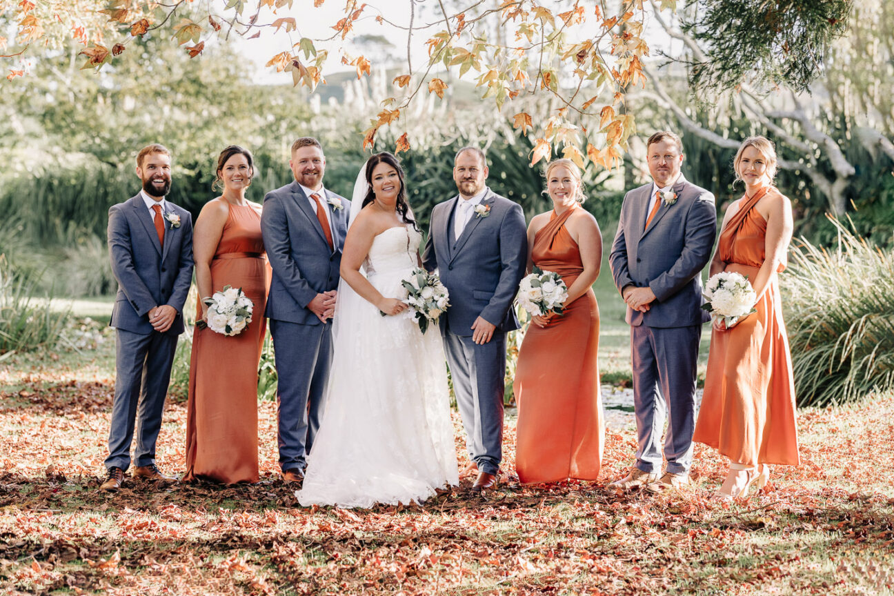 wedding party in autumn group photo