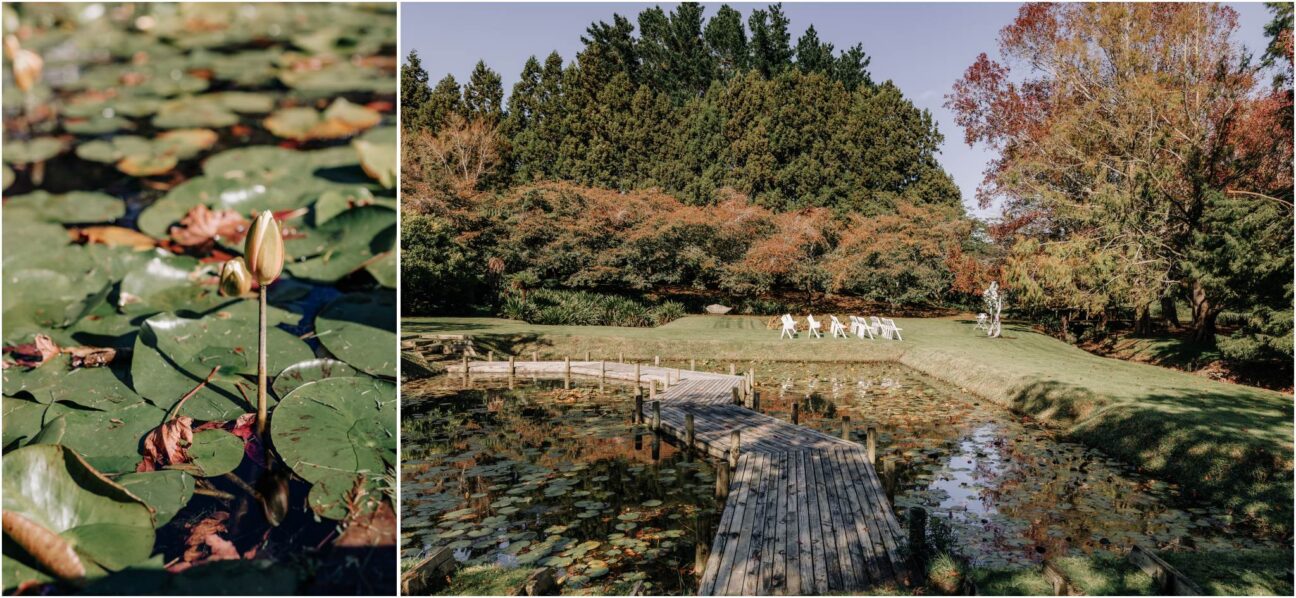 Pond ceremony area of waterlily gardens wedding venue