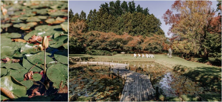 Pond ceremony area of waterlily gardens wedding venue