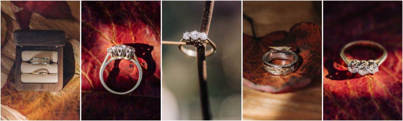 autumn leaves and wedding rings